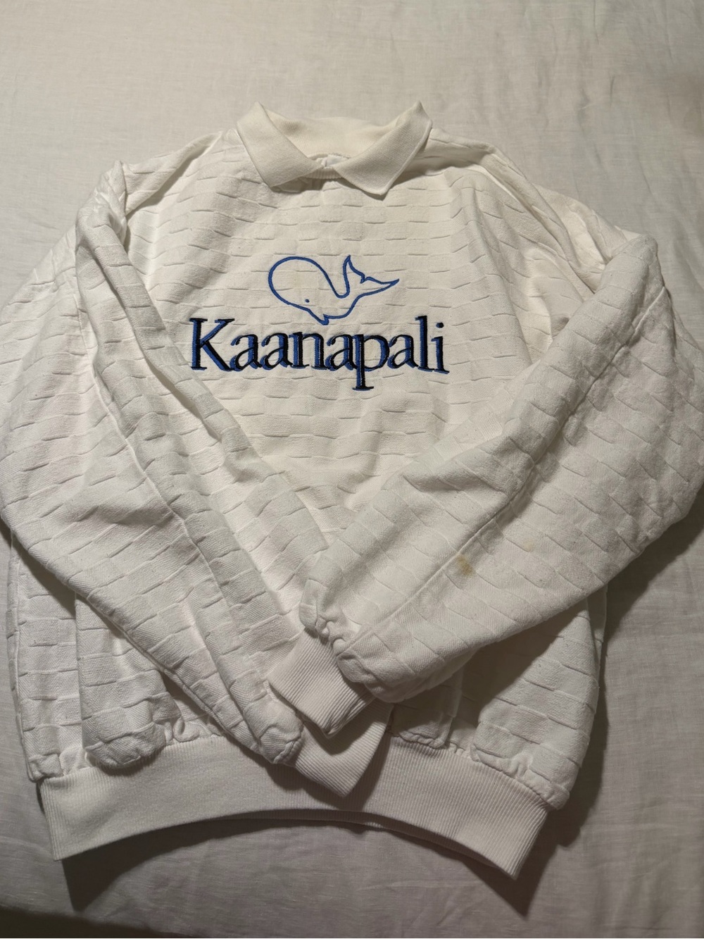Kaanapali White Pullover Sweater with Blue Whale Embroidery